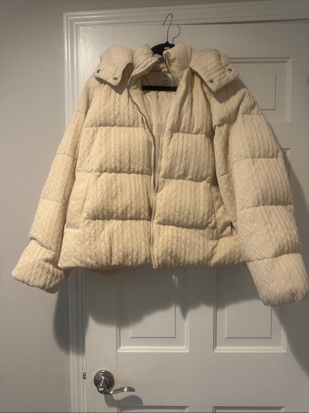 A New Day Cream Quilted Puffer Jacket with Hood